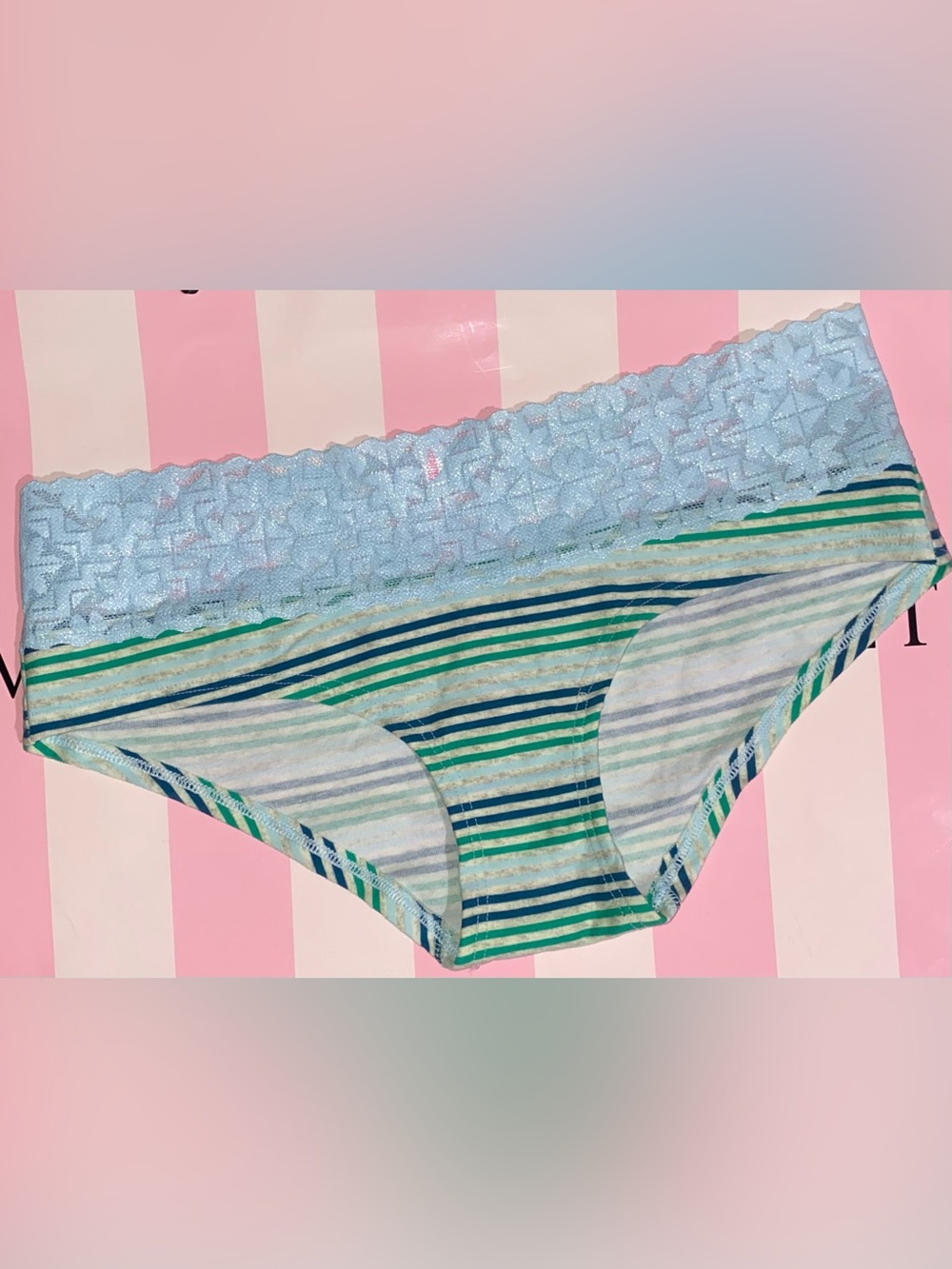 Victoria's Secret Pink Panties pink cotton panties lace hipster striped panty